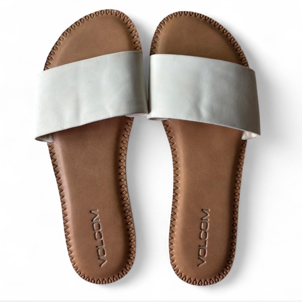 Volcom Women's Cream and Tan Slide Sandals